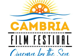 The image is a logo for the CAMBRIA FILM FESTIVAL, titled &ldquo;Cinema by the Sea.&rdquo;